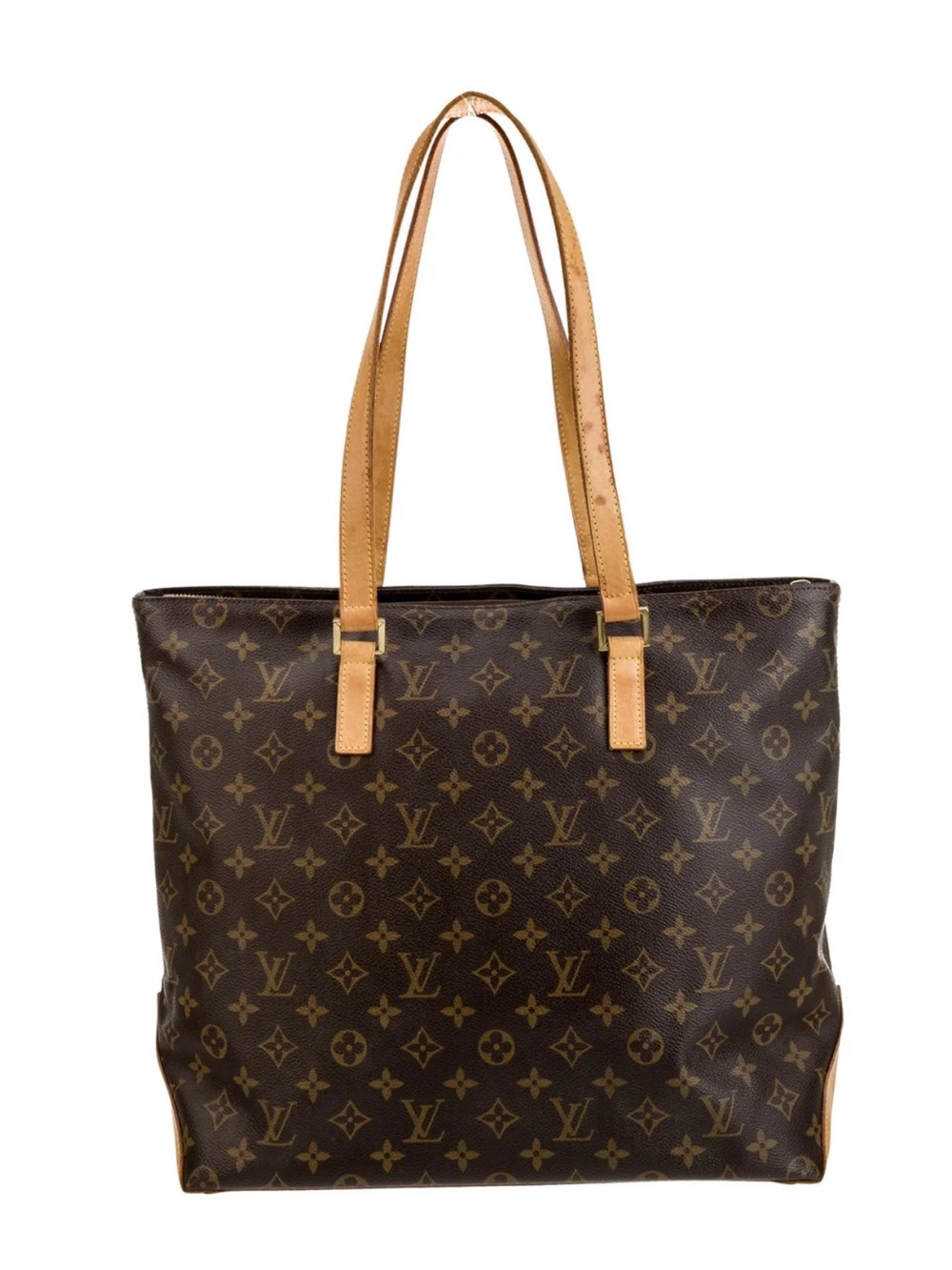 Louis Vuitton Brown Monogram Canvas Tote with Tan Leather Straps